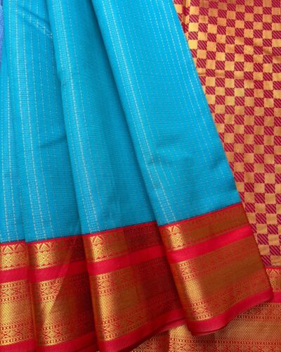 Elite Semi Kanchi | Turquoise | Bright Red