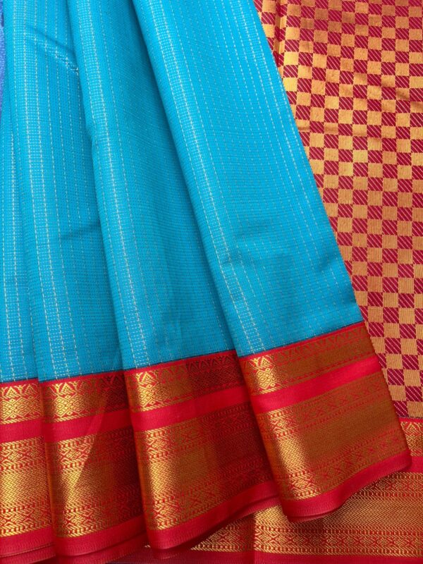 Elite Semi Kanchi | Turquoise | Bright Red