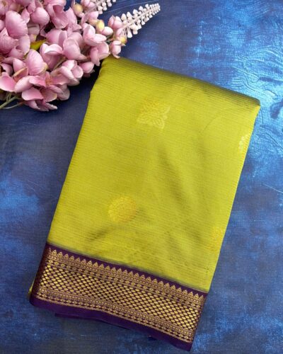 Elite Semi Kanchi | Lime Yellow | Deep Purple