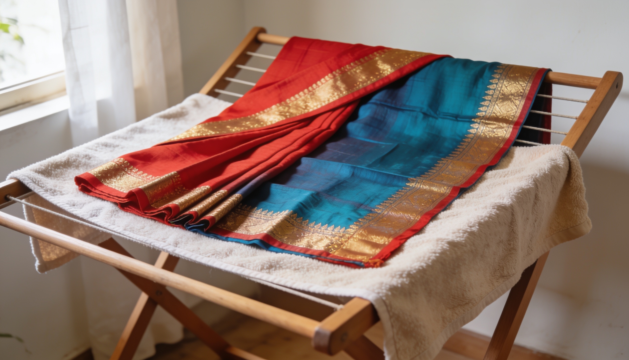 How to wash silk sarees at home and dry them flat in shade to prevent colour fading