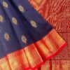 Kanchi Kota Cotton Saree with Korvai Border | Navy Blue | Red - open saree
