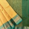 Kanchi Kota Cotton Saree with Korvai Border | Sandal Beige | Rama Green - open saree
