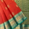 Kanchi Kota Cotton Saree with Korvai Border | Vermillion Red | Rama Green - open saree