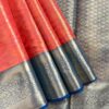Kanchi Tissue Semi Silk Saree | Coral Orange | Peacock Blue