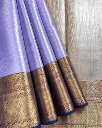Kanchi Tissue Semi Silk Saree | Lavender | Navy Blue