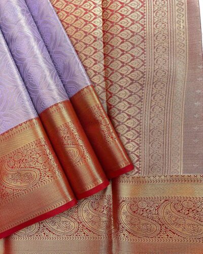 Kanchi Tissue Semi Silk Saree | Lavender | Red