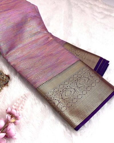 Kanchi Tissue Semi Silk Saree | Lilac Pink | Purple - view 2