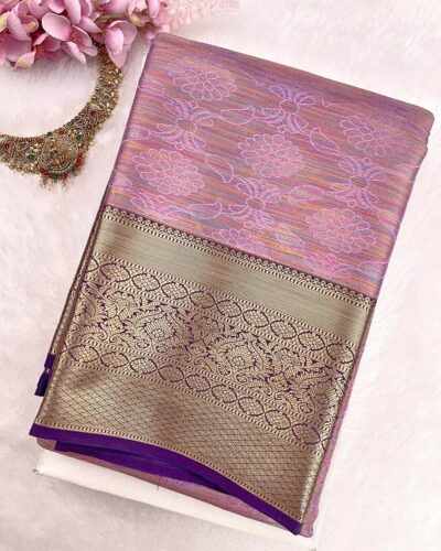 Kanchi Tissue Semi Silk Saree | Lilac Pink | Purple - view 3