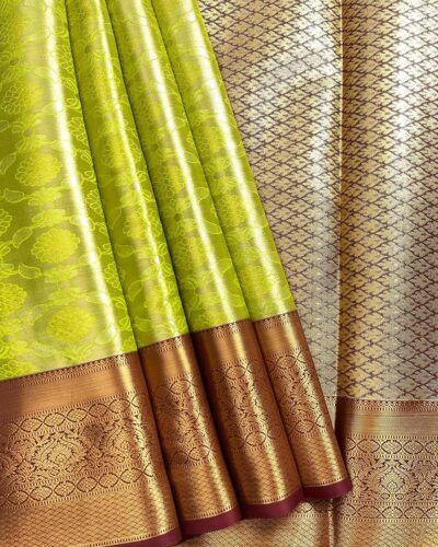 Kanchi Tissue Semi Silk Saree | Lime Green | Maroon