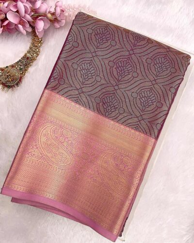 Kanchi Tissue Semi Silk Saree | Mauve Wine | Lilac Pink - view 3