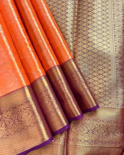 Kanchi Tissue Semi Silk Saree | Orange | Purple