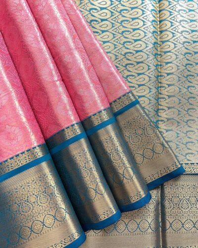 Kanchi Tissue Semi Silk Saree | Pink | Peacock Blue