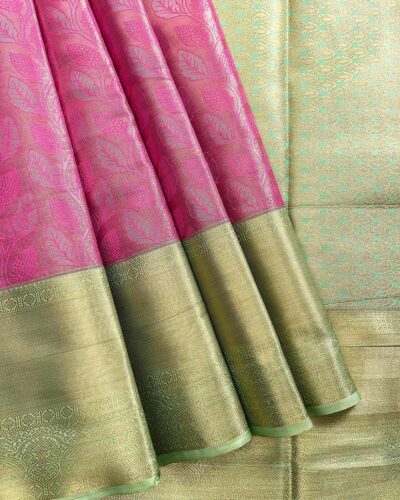 Kanchi Tissue Semi Silk Saree | Rani Pink | Sage Green