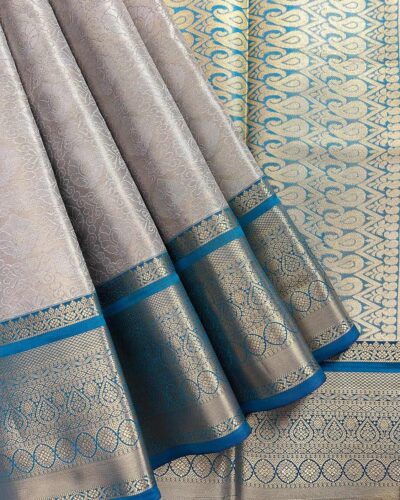 Kanchi Tissue Semi Silk Saree | Silver Grey | Peacock Blue