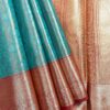 Kanchi Tissue Semi Silk Saree | Turquoise Blue | Red