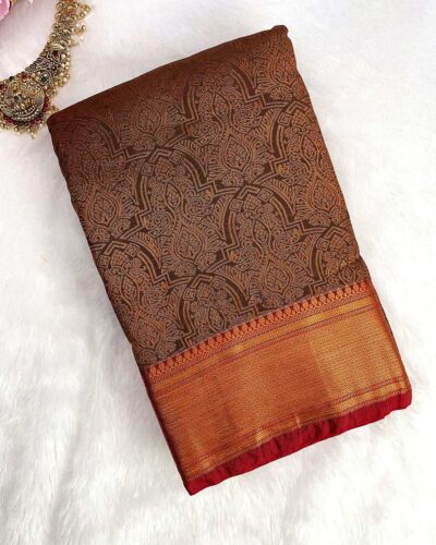 Raniva Semi Bridal Saree | Coffee Brown | Maroon Red