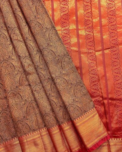 Raniva Semi Bridal Saree | Coffee Brown | Maroon Red - detail