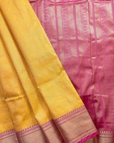 Raniva Semi Bridal Saree | Golden Yellow | Rani Pink