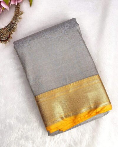 Raniva Semi Bridal Saree | Grey | Mustard Gold