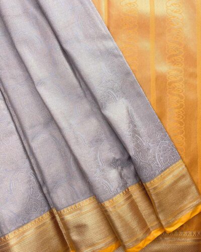 Raniva Semi Bridal Saree | Grey | Mustard Gold - detail