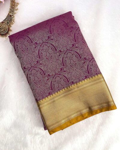 Raniva Semi Bridal Saree | Magenta Purple | Mustard Gold