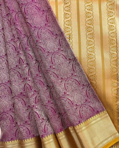 Raniva Semi Bridal Saree | Magenta Purple | Mustard Gold - detail