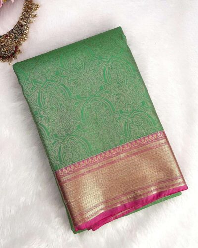 Raniva Semi Bridal Saree | Mint Green | Rani Pink