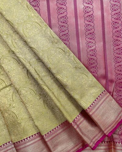 Raniva Semi Bridal Saree | Olive Green | Wine Purple - detail