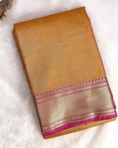 Raniva Semi Bridal Saree | Peach Orange | Rani Pink