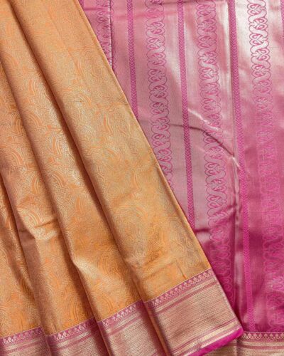 Raniva Semi Bridal Saree | Peach Orange | Rani Pink - detail