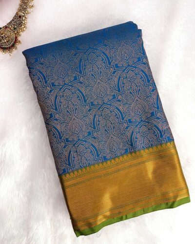 Raniva Semi Bridal Saree | Royal Blue | Mustard Gold