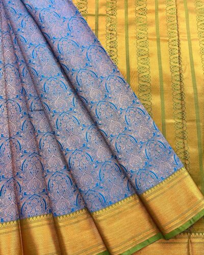 Raniva Semi Bridal Saree | Royal Blue | Mustard Gold - detail