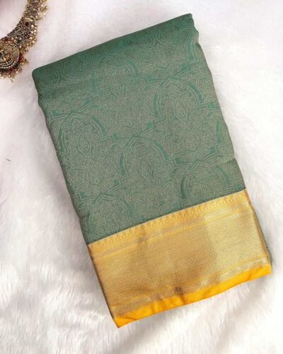 Raniva Semi Bridal Saree | Sage Green | Mustard Gold
