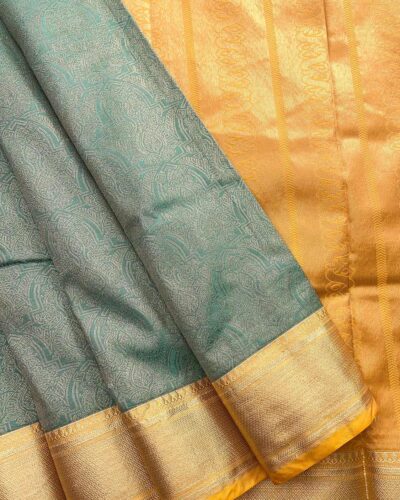 Raniva Semi Bridal Saree | Sage Green | Mustard Gold - detail