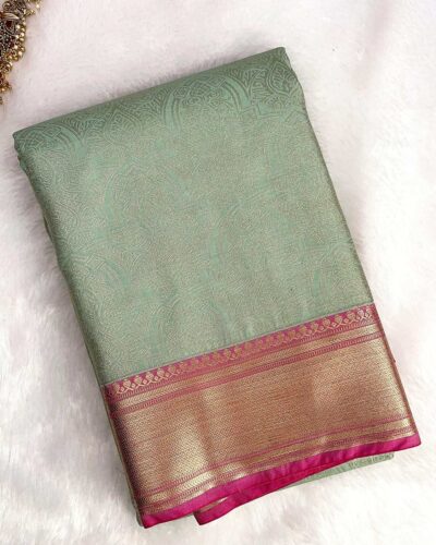 Raniva Semi Bridal Saree | Sea Green | Rani Pink