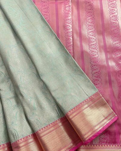 Raniva Semi Bridal Saree | Sea Green | Rani Pink - detail
