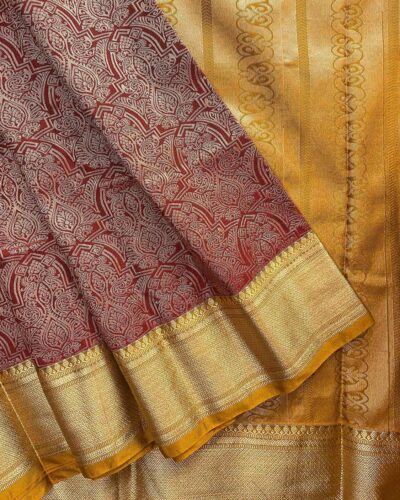 Raniva Semi Bridal Saree | Wine Maroon | Mustard Gold - detail