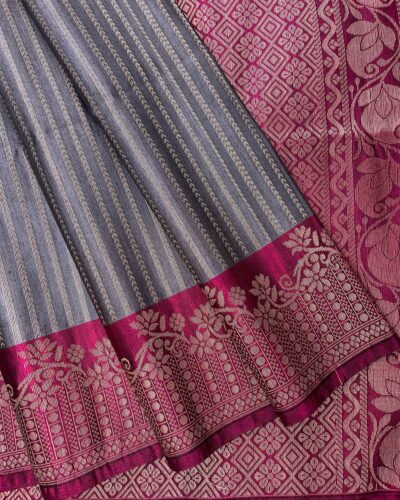 Saaral Dupion Semi Silk Saree | Grey | Magenta