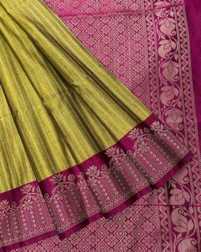 Saaral Dupion Semi Silk Saree | Lime Green | Magenta