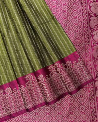 Saaral Dupion Semi Silk Saree | Mehndi Green | Magenta