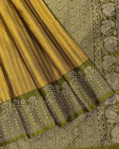 Saaral Dupion Semi Silk Saree | Mustard Yellow | Olive Green