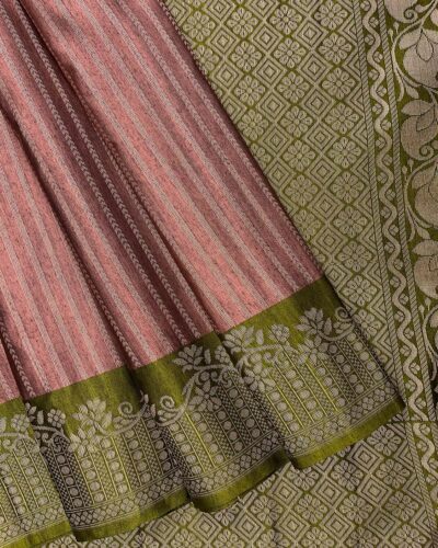 Saaral Dupion Semi Silk Saree | Onion Pink | Olive Green