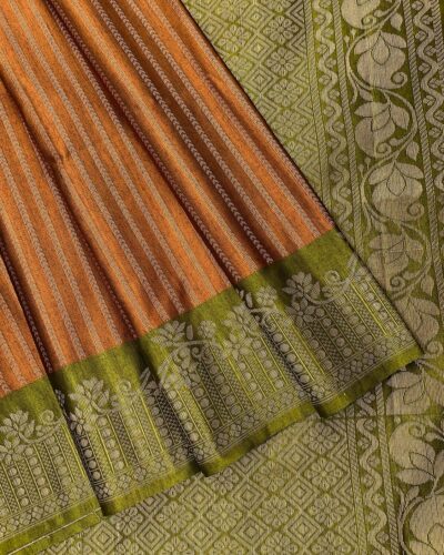 Saaral Dupion Semi Silk Saree | Rust Orange | Olive Green