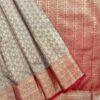 Zariam Semi Bridal Saree Cream Grey with Red pallu and antique zari - Adharsh Silks