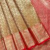 Zariam Semi Bridal Saree Golden Beige with Red pallu and antique zari - Adharsh Silks