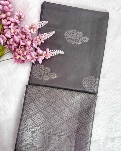 Minmini Luxury Semi Soft Silk Saree | Charcoal Grey | Self Colour - Open Drape