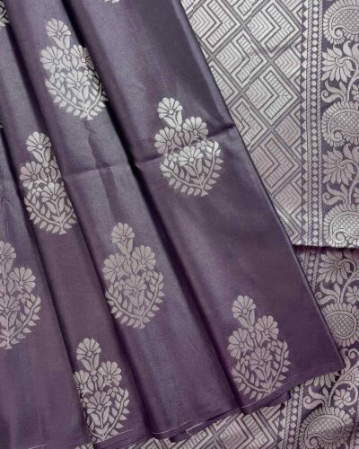 Minmini Luxury Semi Soft Silk Saree | Deep Aubergine | Self Colour - Folded View