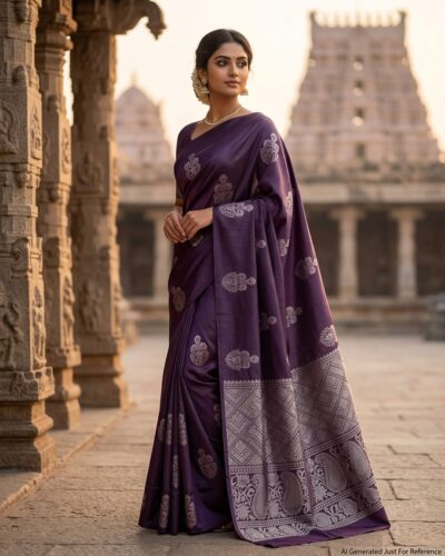 Minmini Luxury Semi Soft Silk Saree | Deep Aubergine | Self Colour - Model Lookbook