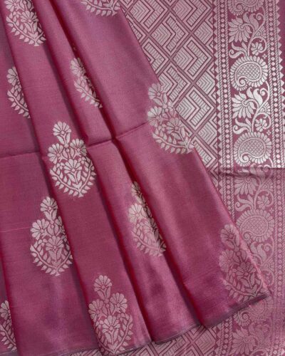 Minmini Luxury Semi Soft Silk Saree | Wine Maroon | Self Colour - Folded View