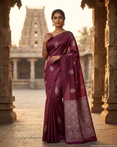 Minmini Luxury Semi Soft Silk Saree | Wine Maroon | Self Colour - Model Lookbook
